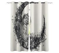 Générique Tigre Rideau Occultant Salon 75x166cm, Fleurs Lune Animal Tigre Rideau Occultant Thermiques Rideaux À Oeillets, Anti Bruit, pour Salon Et Chambre, Exterieur Terrasse Lot De 2
