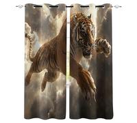 Générique Tigre Rideau Occultant Salon 75x166cm, Nature Nuages Animaux Tigre Rideau Occultant Thermiques Rideaux À Oeillets, Anti Bruit, pour Salon Et Chambre, Exterieur Terrasse Lot De 2