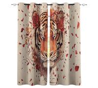 Générique Tigre Rideau Occultant Salon 75x166cm, Tigre Animal à Fleurs Rouges Rideau Occultant Thermiques Rideaux À Oeillets, Anti Bruit, pour Salon Et Chambre, Exterieur Terrasse Lot De 2