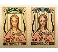 Générique Timbre Monaco 1963. 2 Timbres de Collection nos 618 et 619 Neufs. Europa par des Livres Express.