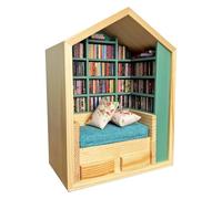 Générique Tiny Bookshelf, Box, Wooden Book Decor, 200 Miniature Books Included, Stress Relieving Display Piece, for Kids Adults Desk Room Decor, 9.06x6.69x3.94 inches Brown 1pc