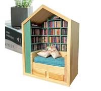 Générique Tiny Bookshelf, Box, Wooden Book Decor, 200 Miniature Books Included, Stress Relieving Display Piece, for Kids Adults Desk Room Decor, 9.06x6.69x3.94 inches Brown 1pc