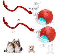 Générique Tiny Fetch Ball Dog Toy, Tinyfetch Interactive Motion Dog Cat Toys Balls, 360°Smart Automatic Rolling Electric Dogs Ball Toy with Birdsong, Fast Moving Toys, Tough Chew Proof (2*Red)