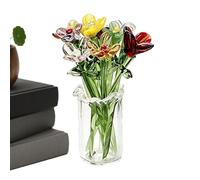 Générique Tiny Glass Flowers in Vase - 11 Piece Cute Small Table Centerpiece Crystal Floral Ornaments, Mini Glass Flower Arrangement Decor Set, Elegant Home Decoration for Mother's Day Thanksgiving