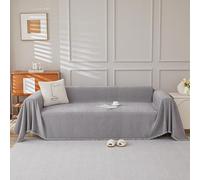 Générique Tissus pour Recouvrir Canapé，Chenille Housses de canapé Serviette canapé Décoration Universel Quatre Saisons Tissées Franges Canapé Serviette 180×380cm Gris Clair
