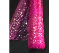 Générique Tissus rose FUSCHIA Organza ETOILES tissus noel or argent deco MARIAGE au mètre nappe chemin de table déco largeur 150 cm