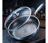 Générique Titanium Hammered Pan Pro With Lid, Uncoated Fish Scale Hammer Pattern Titanium Frying Pan, Fast And Even Heating,Thickened,Ultra-Durable,Scratch-Resistant (30cm, lid)