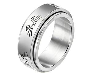 Générique Title 1: Women's Stress-Relieving Spinner Ring - 6mm Titanium Stainless Steel Band | Rotating Outer Ring With Dog Paw Cat Face And Evil Eye Patterns | Fidget Ŕing For And Stress Relief