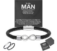Générique To My Man - Personalized Infinity Woven Leather Bracelet, Mens Leather Bracelet Personalized Gifts for Men, Boyfriend - Perfect for Xmas, Birthday, Anniversary (Silver)