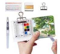 Générique Tobio's Watercolor Set, Tobio's Watercolor Travel Kit, mini watercolors sketchbook. Travel Water Color Set with 24 Colors Paints, wooden paint palette, for Painters (Transparent,8 Grids)