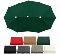Générique Toile De Rechange Imperméable pour Parasol 3 Têtes À 12 Baleines - Protection UV 30+ - Détachable - Auvent De Remplacement pour Balcon, Plage, Jardin Et Terrasse(Dark Green)