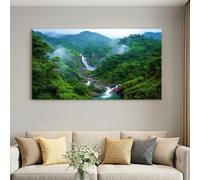 Générique Toile Panoramique Cascade d'Eau Vive en Forêt 120 x 60 cm Vert | Tableau Décoration Murale Sans Cadre, Affiche Naturelle Dynamique pour Entrée et Séjour, Impression Haute Fidélité Nette