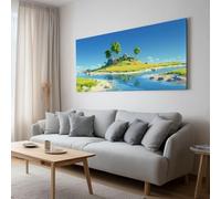 Générique Toile Tableaux Salon Dessin Animé, Impression sur Toile Affiche Paysages Animés Plages Palmiers Decoration Murale Chambre Salle De Bain Cuisine 120 x 80 cm