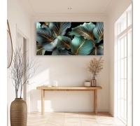 Générique Toile Tableaux Salon Luxe Moderne, Impression sur Toile Affiche Plantes Feuilles Vertes Rayures Decoration Murale Chambre Salle De Bain Cuisine 140 x 70 cm