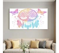 Générique Toile XXL Déco Bohème Attrape Rêve Arbre Vie 150x100 cm Blanc | Tableau Géant Sans Cadre, Impression Textile HD Arbre Papillon Chambre Salon Zen, Toile Haute Qualité Résistante UV