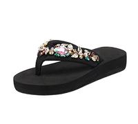 Générique Tongs À Plateforme Pour Femme Plateforme Tongue En Strass Respirant Slipper Open Toe Antidérapantes Sandales À Enfiler Grandes Tailles Chaussons Femme Pour Maison,Jardin,Plage,Piscine