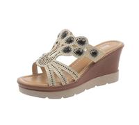 Générique Tongs Ajourées Femme Semelle Épaisse Talon Compensé Cristaux Brillants Sandales Femme Été Bohême Plates Bout Ouvert Sandale Chaussures Tongs De Plage Décontracté Mode Mules