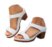 Générique Tongs talons hauts épais pour femmes, bout ouvert, chaussures de mariage et de cortège nuptial Pantoufles Hiver Fourrure (White, 37)