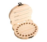 Générique Tooth Holder Kids - Wooden Keepsake Box, Compact Round with Secure Lid, Natural Beechwood Material, Smooth Polished Finish, Growth Memory Container for Birthday Party House Home Indoor