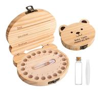 Générique Tooth Holder Kids - Wooden Keepsake Box, Compact Round with Secure Lid, Natural Beechwood Material, Smooth Polished Finish, Growth Memory Container for Birthday Party House Home Indoor