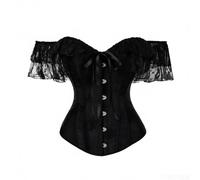 Générique Top Bustier Femme,Corset éLéGant à éPaules DéNudéEs Et Manches en Dentelle avec CôTes pour Sculpter Le Haut du Corps