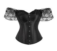 Générique Top Bustier Femme,Corset en Satin Gainant avec DéColleté Orné d'une PièCe Serre-Taille en Dentelle Et Manches Courtes pour Sculpter Et Soutenir La Poitrine