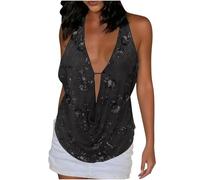 Générique Top Carnaval Femme Débardeur Décontracté Paillettes Débardeur Femme Débardeurs Glamour Carnaval Haut Casual Soirée Top À Bretelles pour Les Réveillons Noir S