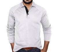 Générique Top de Manga raglán Con botones de solapa a Cuadros de Color sólido de Manga Larga de otoño e Invierno Para Hombre (White, M)