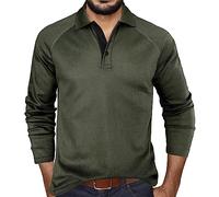 Générique Top de Manga raglán Con botones de solapa a Cuadros de Color sólido de Manga Larga de otoño e Invierno Para Hombre (Army Green, L)