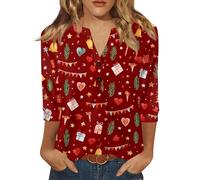 Générique Top Femme Grandes Tailles Fitness Mod Shirt Manche 3/4 Noel Comfy Col V Profond Chemisier Noel Femme