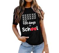 Générique Top T-Shirt Manches Courtes pour Femme,100e Jour d'école,pour Enseignant,Happy 100 Days of School,Lettre imprimée,enseigner(Black,S)