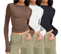 Générique Top Y2K, Lot De 3 T-Shirts Manches Longues en Coton pour Femmes Skims Top Y2K Streetwear Hauts À Col Rond Tshirt Casual Blouse Col Rond Tops Tunique pour Adolescentes