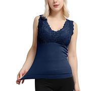 Générique Tops Femme Chemises Thermiques sans Manches pour Femmes avec Soutien-Gorge intégré col en V sous-vêtements doublés en Polaire débardeurs Thermiques Gilet Body Manches (Dark Blue, One Size)