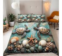 Générique Tortue De Mer en Relief Housse de Couette 3 Pièces 240x260 cm avec 2 Taie Oreillers 65x65 cm Microfibre Super Douce - Animal Imprimé 3D Haute Définition,Parfait pour Adultes et Enfants