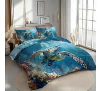 Générique Tortue De Mer Housse De Couette 200x200 cm Animaux Marins 3D Microfibre Parure De Lit, Literie Fermeture Éclair-Sets De Housse Couette 2 Personne avec 2 Taies d'oreiller 50x75 cm Q-93