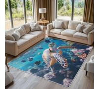Générique Tortue de Mer Tapis de Sol, Animal Marin Monde sous Marin Petit Tapis Poil Court - 50x80cm, Tapis Salon Cuisine Bureau Chambre Lavables Antidérapant Doux X-N3