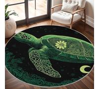 Générique Tortue de Style PolynéSien Tapis Rond 120 cm Intérieur & Extérieur Doux Antidérapant Lavable en Machine, Noir Et Vert Tapis Décoratif de Style Moderne pour Salon Chambre Salle à Manger