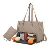 Générique Tote and Luxe Co Bag, 3-in-1 Quilted Tote Bag, with Lunch Compartment and Purse Storage Multiple Compartments (Khaki)