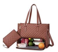 Générique Tote and Luxe Co Bag, 3-in-1 Quilted Tote Bag, with Lunch Compartment and Purse Storage Multiple Compartments (Dark brown)