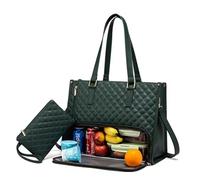 Générique Tote and Luxe Co Bag, 3-in-1 Quilted Tote Bag, with Lunch Compartment and Purse Storage Multiple Compartments (Dark green)