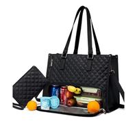 Générique Tote and Luxe Co Bag, 3-in-1 Quilted Tote Bag, with Lunch Compartment and Purse Storage Multiple Compartments (Black)