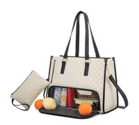Générique Tote and Luxe Co Bag, 3-in-1 Quilted Tote Bag, with Lunch Compartment and Purse Storage Multiple Compartments (White)