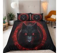 Générique Totem du Loup Noir Housse de Couette 3 Pièces 200x200 cm avec 2 Taie Oreillers 65x65 cm Microfibre Super Douce - Animal Imprimé 3D Haute Définition,Parfait pour Adultes et Enfants