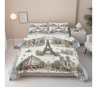 Générique Tour Eiffel Housse de Couette 160x200 avec 2 Taies d'oreiller 65x65 cm - Arc de Triomphe Parure de lit 160x200 - Microfibre Parure Couette avec Fermetures éclair, Bleu