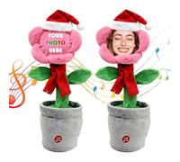 Générique Tournesol Dansant Personnalisé avec Une Photo à Votre Image, Jouet en Peluche Festif dans Un Pot de Fleurs Arborant Un Chapeau de Noël (Pink)