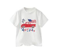 Générique Tout-Petits garçons 4 Juillet Texte camionnettes Imprimer t-Shirts Drapeau américain Chemise Enfants fête de l'indépendance Patriotique Hauts à Manches Courtes (White, 9-10 Years)
