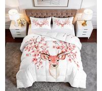 Générique Toutes Saisons Couette 140 x 200 cm Animaux Cerfs Fleurs Couette matelassée Luxueuse et Douce en Duvet et Plumes, Respirante Lavable en Machine, Hypoallergenique, Good Sleep Rose