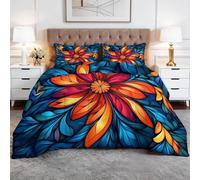 Générique Toutes Saisons Couette 140 x 200 cm Art Fleurs Pétales Couette matelassée Luxueuse et Douce en Duvet et Plumes, Respirante Lavable en Machine, Hypoallergenique, Good Sleep Bleu Orange
