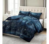 Générique Toutes Saisons Couette 140 x 200 cm Fantastique Sombre Architecture Corbeaux Couette Matelassée Luxueuse et Douce en Duvet et Plumes, Respirante Hypoallergenique, Good Sleep Bleu Gris