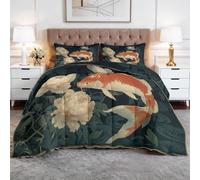 Générique Toutes Saisons Couette 140 x 200 cm Style Japonais Animaux Fleurs Poissons Couette matelassée Luxueuse et Douce en Duvet et Plumes, Respirante Lavable en Machine, Good Sleep Cyan Foncé